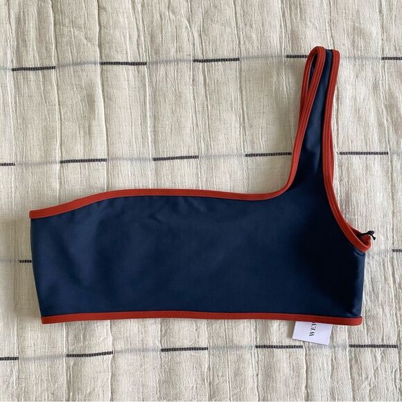 WeWoreWhat Contrast One Shoulder Sports Bra Blue Red Size Large NWT - Picture 9 of 12